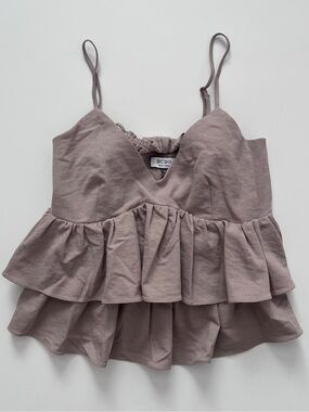 BCBG Taupe Ruffle Peplum Camisole Top Blouse size Medium